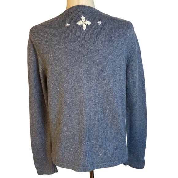 Winter Scene Vintage Sweater Cardigan Embroidered Beaded Reference Point Medium - Picture 3 of 12